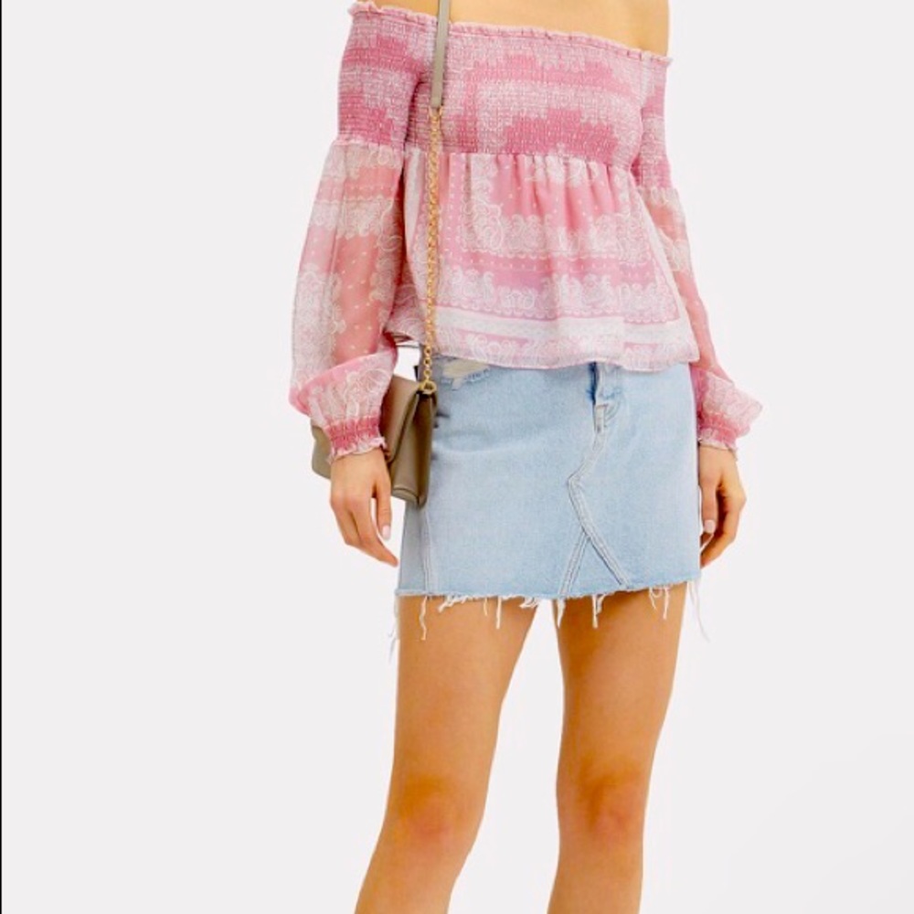 Intermix pink paisley off the shoulder silk top